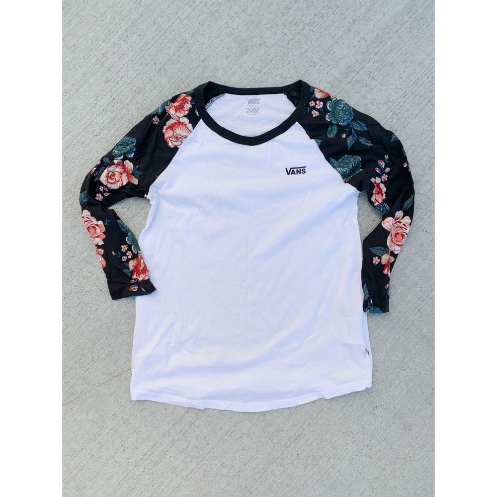 VANS women’s Small S Raglan Jersey Tee T-shirt shirt floral detail